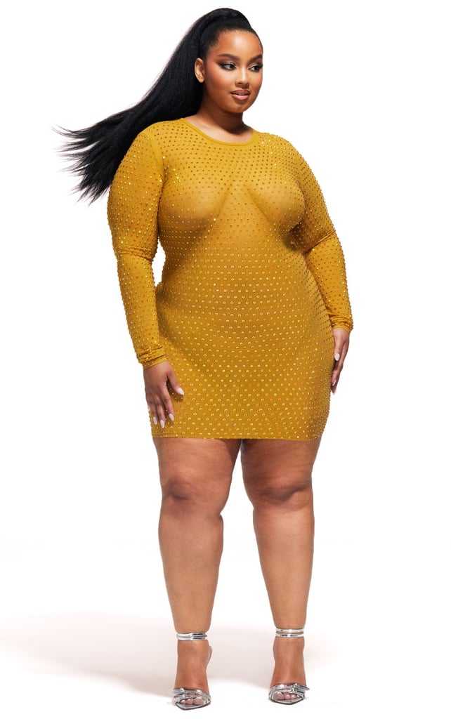 PrettyLittleThing x Naomi Campbell Embellished Mesh Bodycon Dress