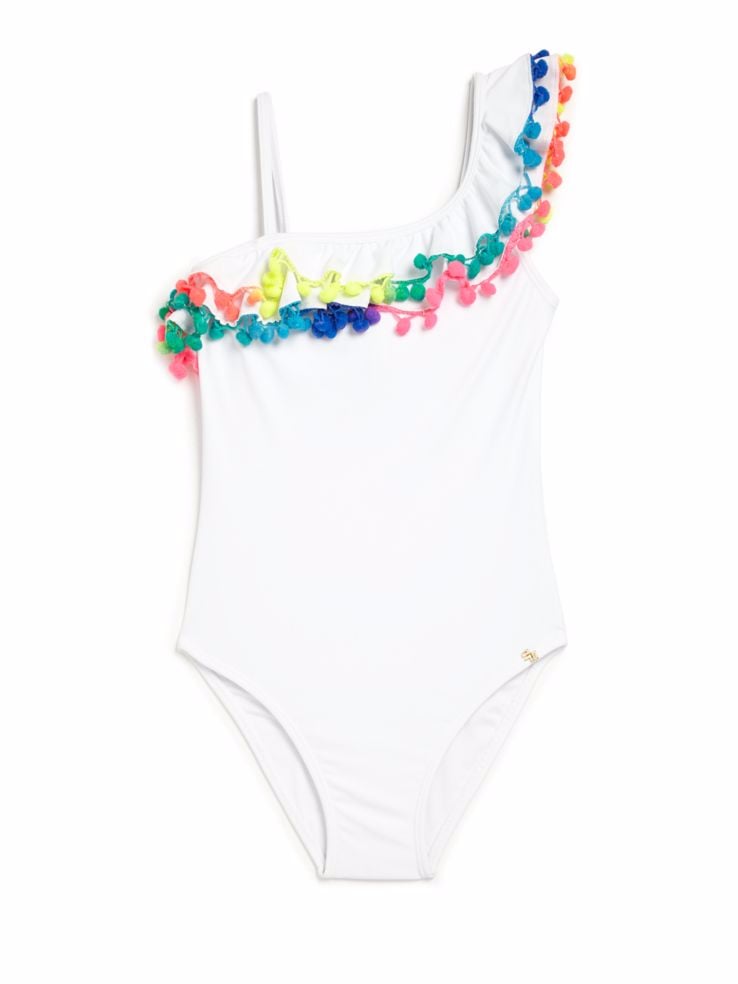 PilyQ Pom-Pom One-Shoulder One-Piece Swimsuit