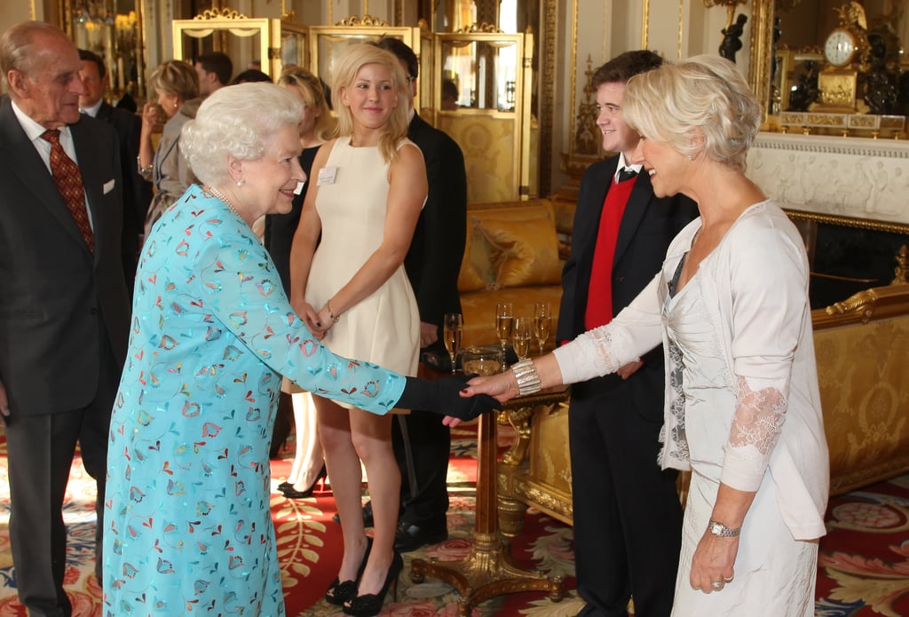 Queen Elizabeth met her Hollywood impersonator, Helen Mirren, in May 2009 at a performing arts reception at Buckingham Palace.