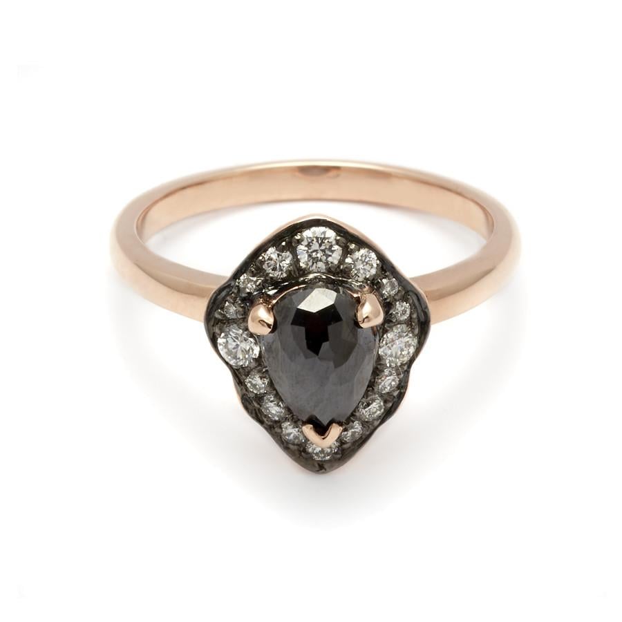 Camellia Petal Ring Rose Gold and Black Diamond