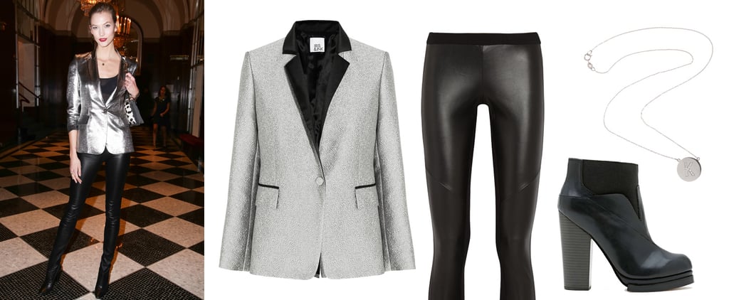 Karlie Kloss Metallic Silver Blazer Outfit