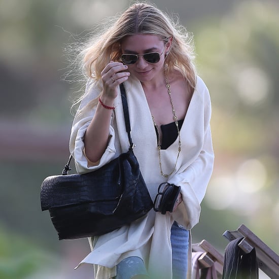 Ashley Olsen White Caftan and Jeans in St. Barts Dec. 2016