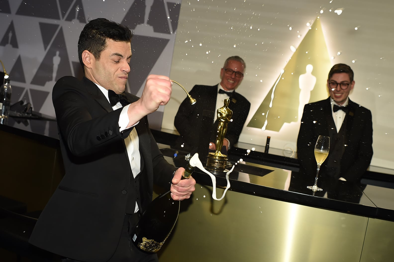 Rami Malek Spraying Champagne at the 2019 Oscars PS Celebrity