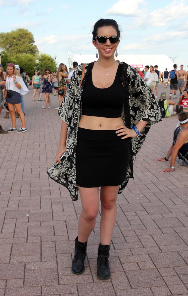 When you're looking for an unexpected way to cover up, follow this festivalgoer's lead and look for a silk bathrobe! She found this one at Anthropologie and made it work as a whole different form of loungewear.