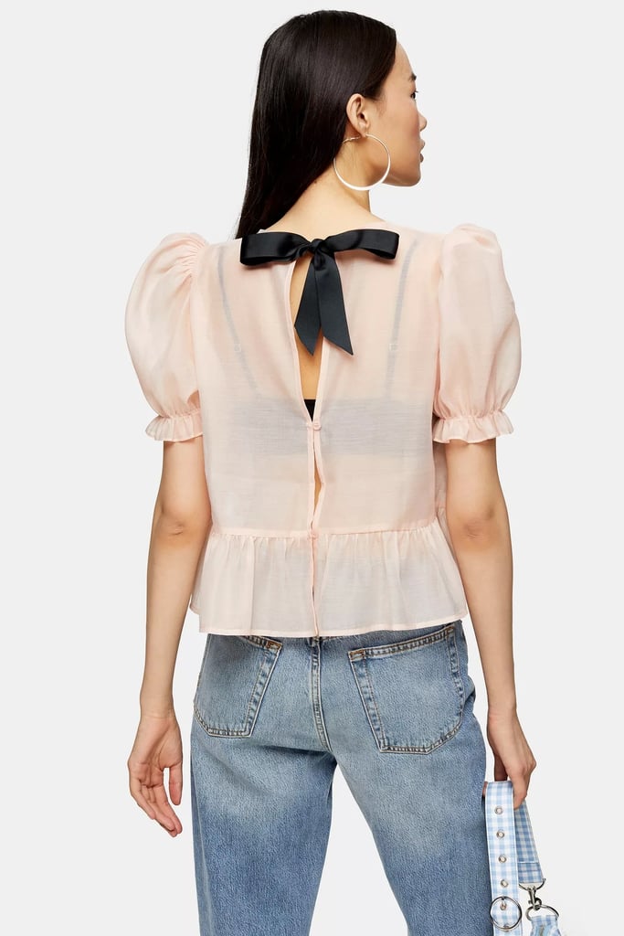 Sheer Bow Back Textured Blouse