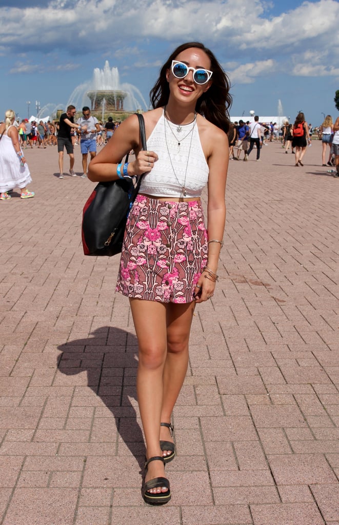 Although this concertgoer's outfit could easily be worn any weekend, she still made herself known with bold Quay cat-eye sunglasses.
