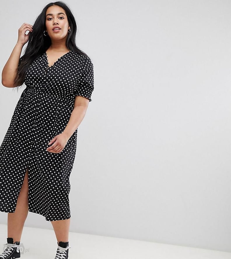 Influence Plus Shirred Sleeve Polka Dot Midi Dress