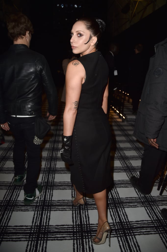 Lady Gaga was dressed in black for the Balenciaga presentation.