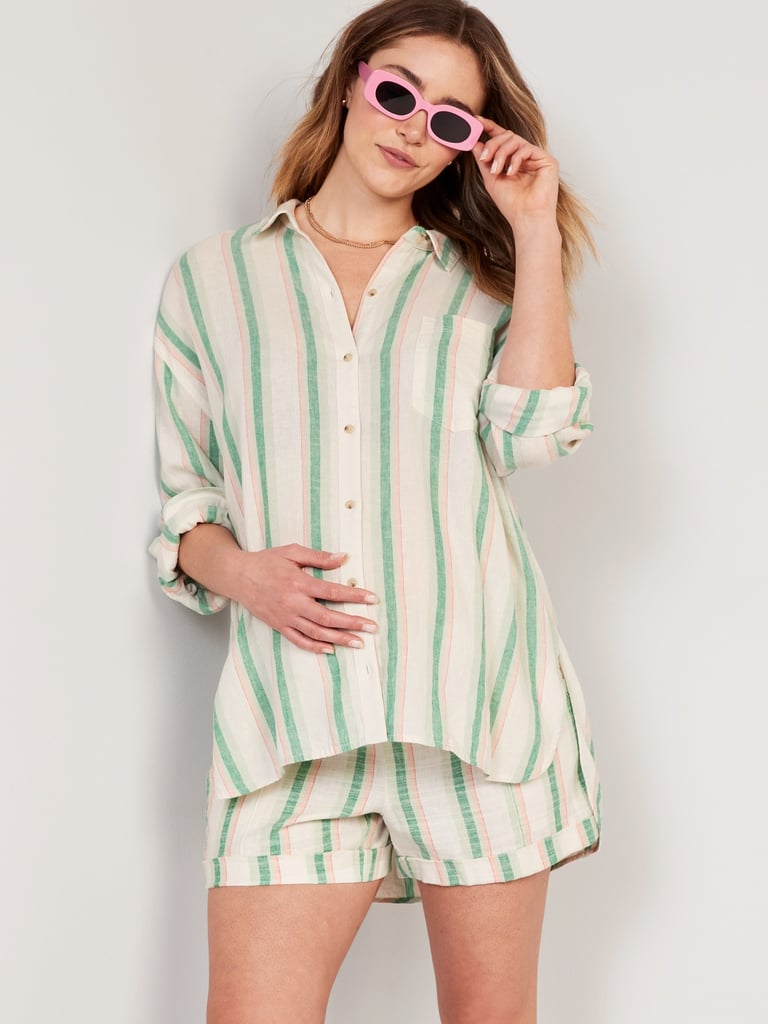 Maternity Matching Striped Smocked FullPanel LinenBlend Shorts Best