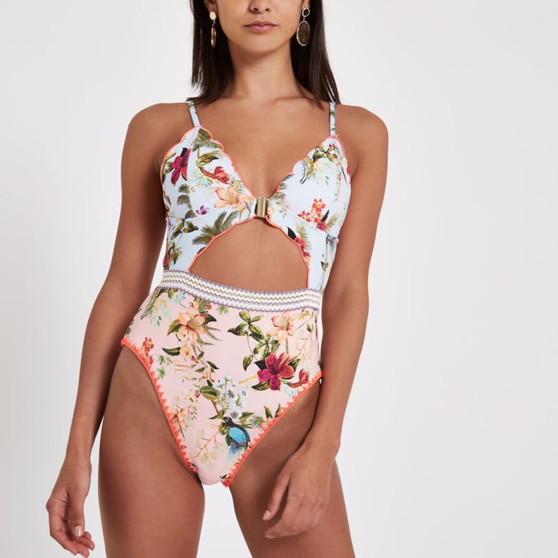 River Island Floral Scallop Cut Out Swimsuit