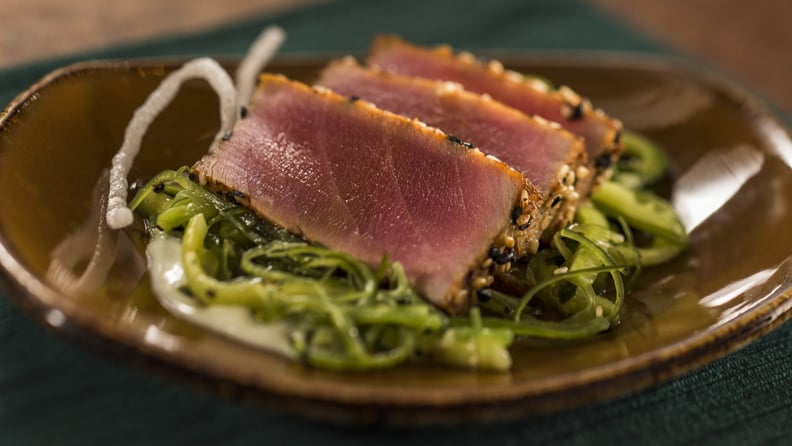Hawaii: Grilled Tuna Tataki With Seaweed Salad, Pickled Cucumbers, and Wasabi Cream