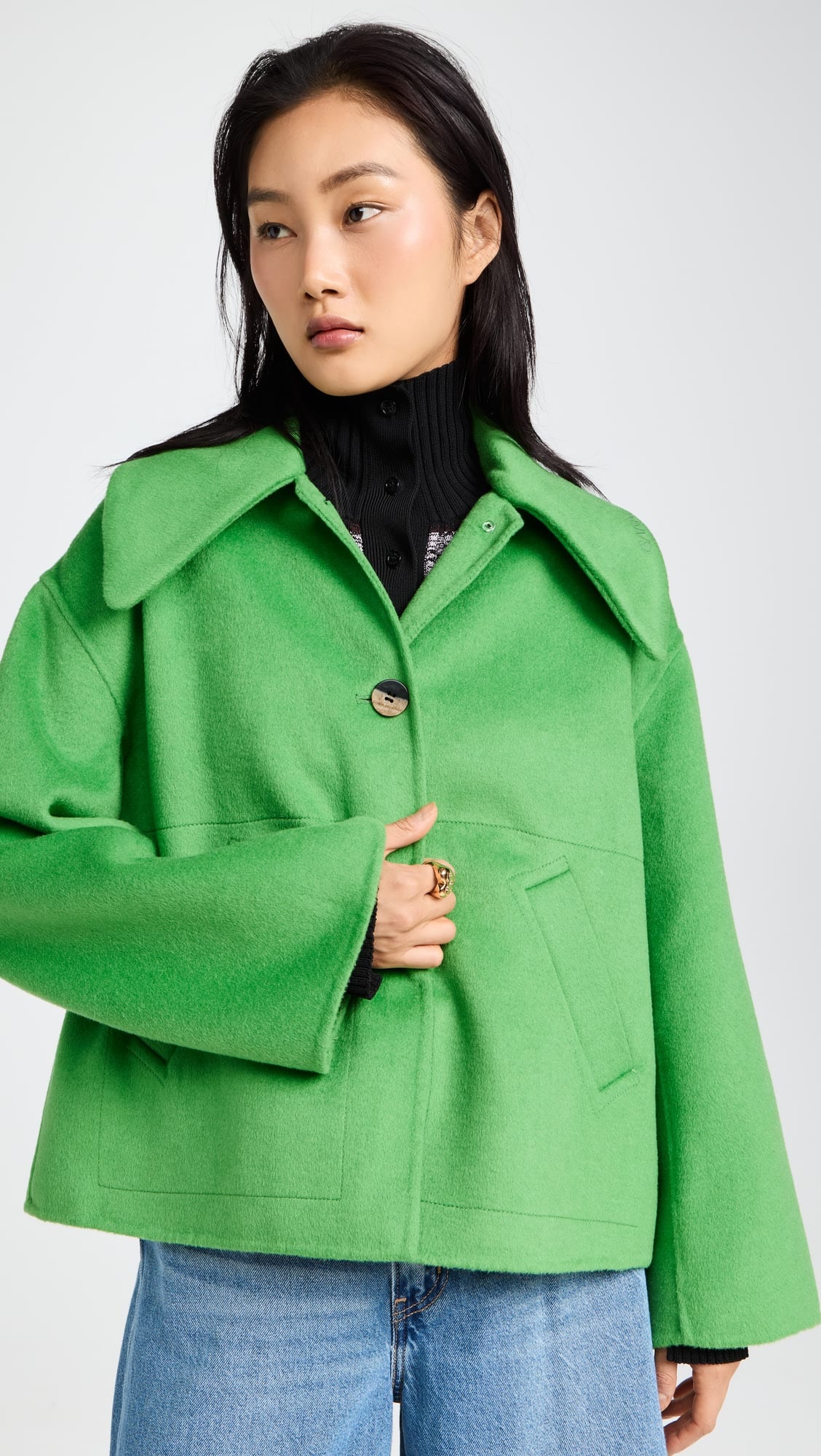 Ganni green wool coat top