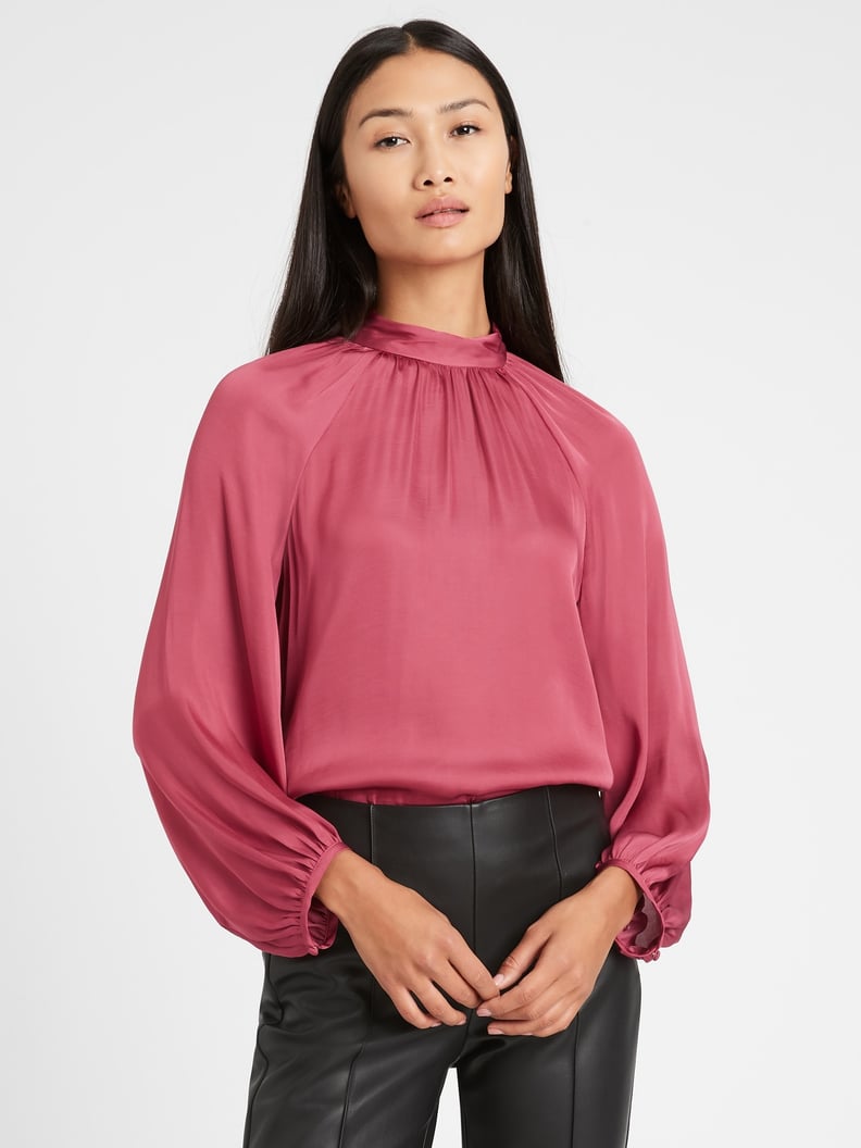 Satin Billow-Sleeve Top