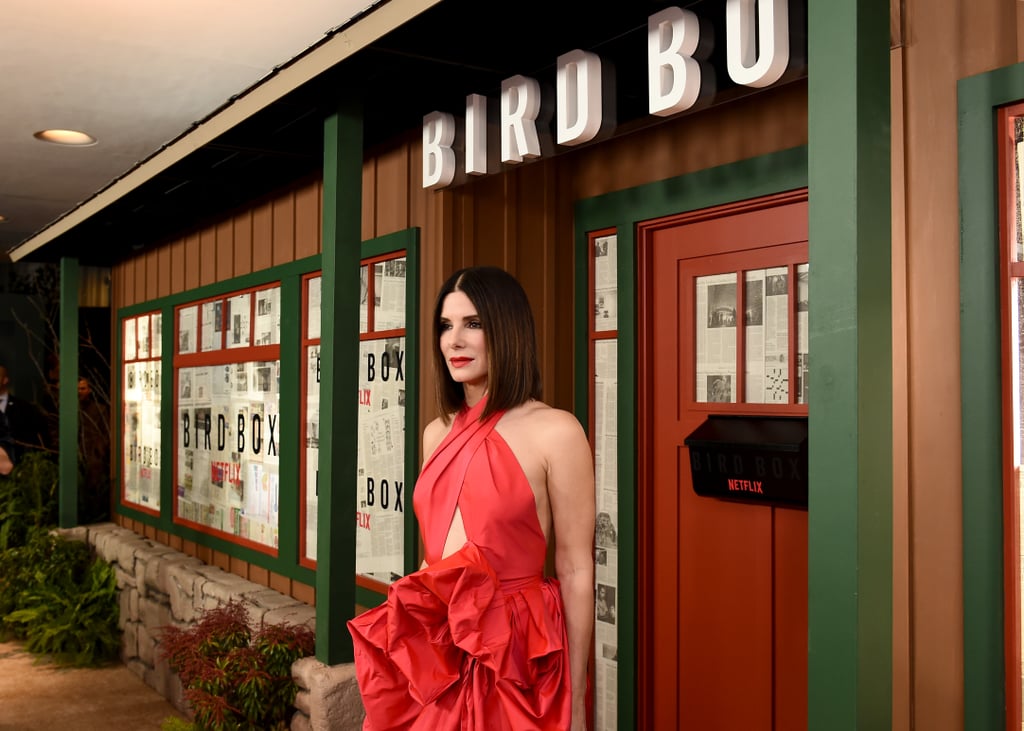 Sandra Bullock Red Dress at Bird Box Screening 2018