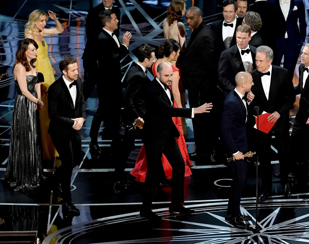 Then the La La Land crew was like, "Time to get off the stage!"

    Related:

            
            
                                    
                            

            Wait, That Oscars Snafu Was Actually Exactly Like the Ending of La La Land