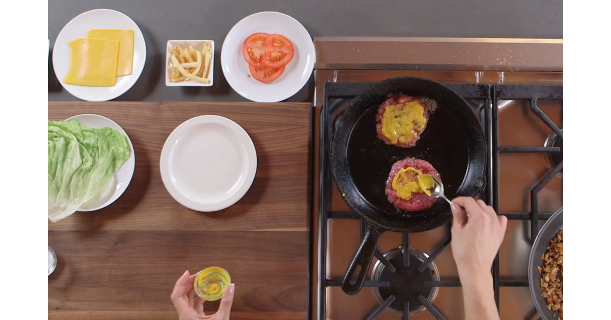 Season burger patties with mustard on one side. Grilling Life Hacks