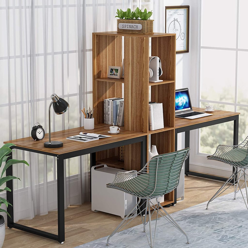 一个双人桌:Tribesigns 91英寸两人电脑桌和书架