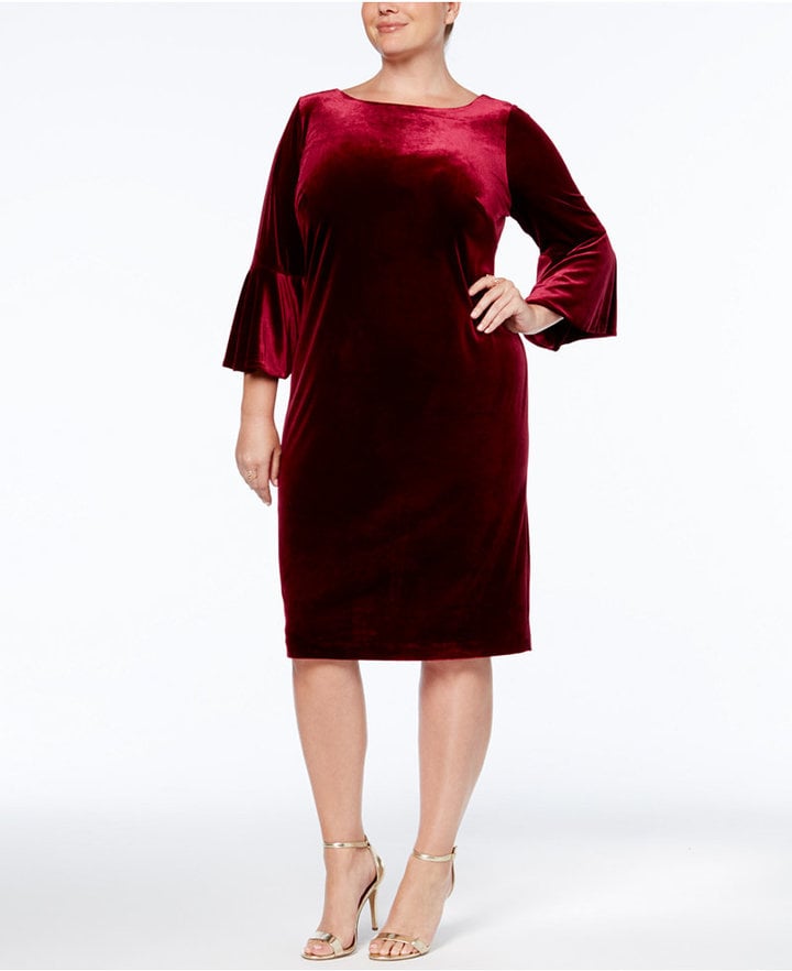 calvin klein velvet bell sleeve dress