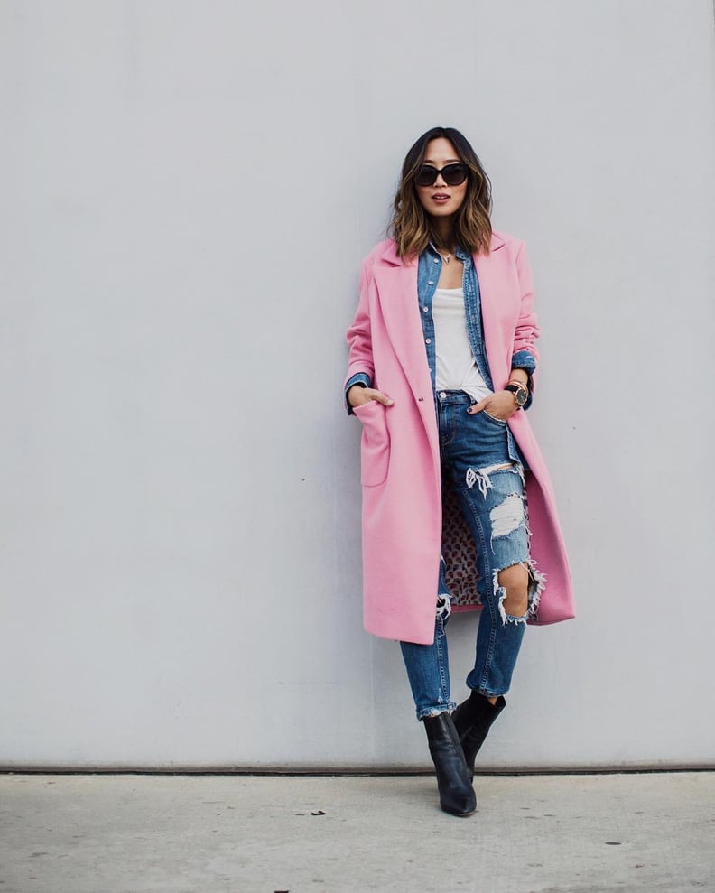 With a White T-Shirt, a Denim Shirt, and Booties