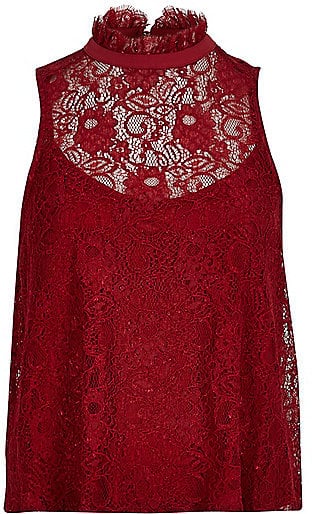 River Island Womens Red lace high neck top ($64)