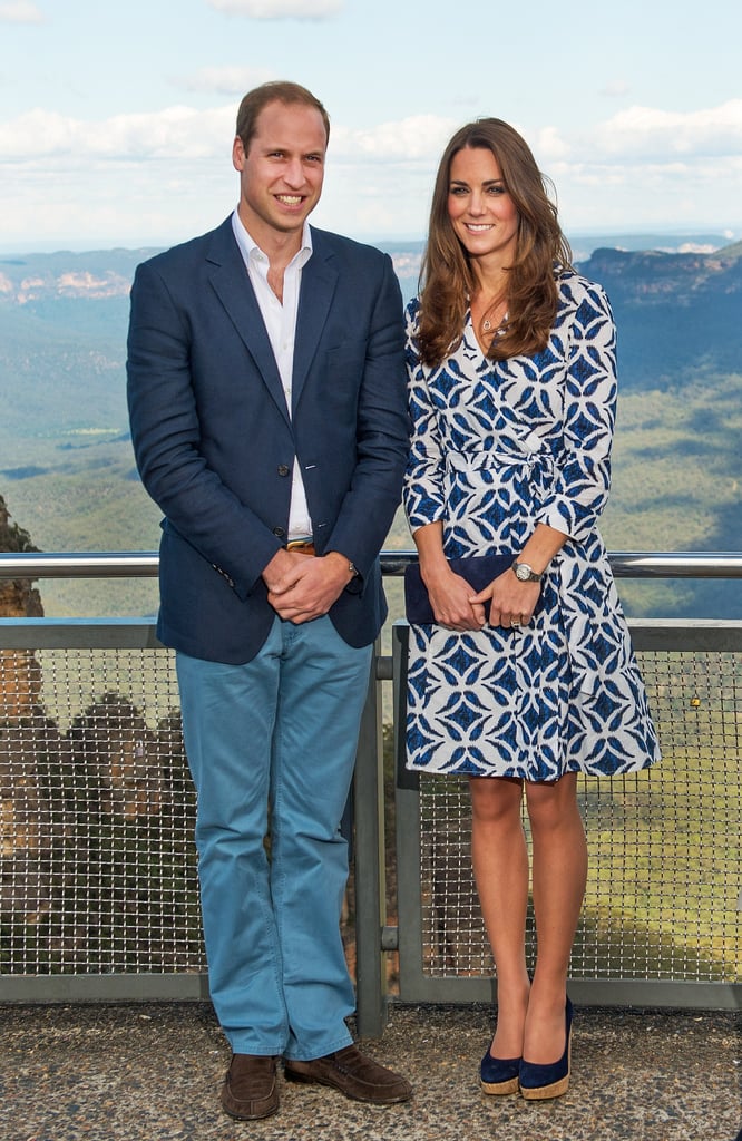 Diane Von Furstenberg in the Blue Mountains: It doesn't get much better than a fresh DVF wrap dress, and Kate teamed this 'Patrice' style with navy Stuart Weitzman wedges and matching clutch.