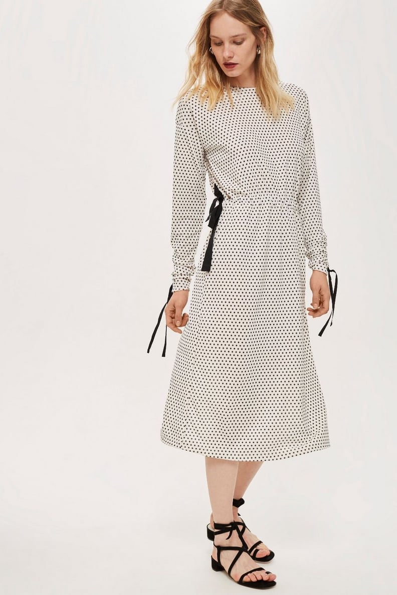 Topshop Ruched Sleeve Polka Dot Dress by Boutique