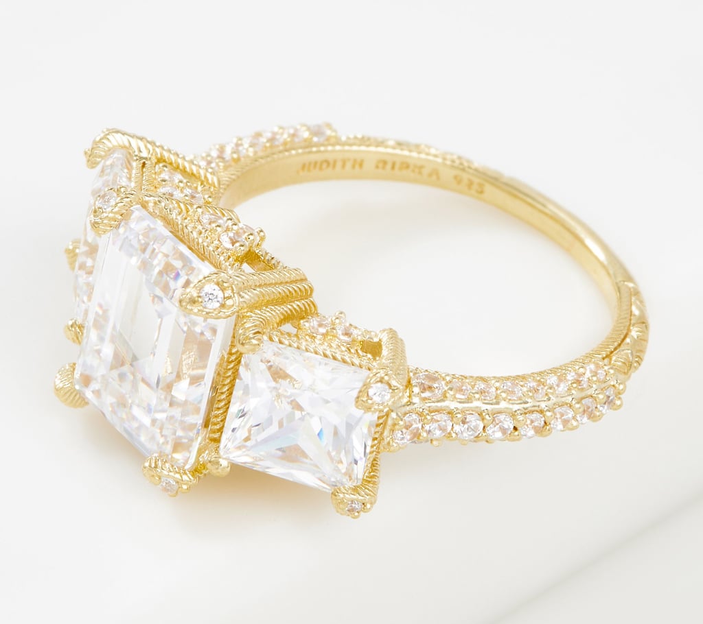 Judith Ripka 14K Gold Clad Triple Stone Diamonique Ring