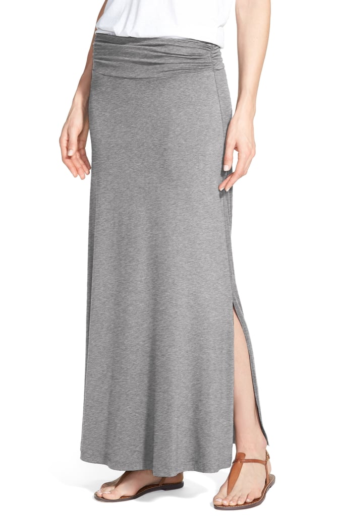 Bobeau Ruched Waist Side Slit Maxi Skirt