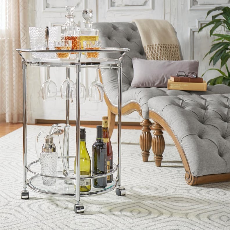 Home Sullivan Alyce Chrome Bar Cart With Wine Glass Storage