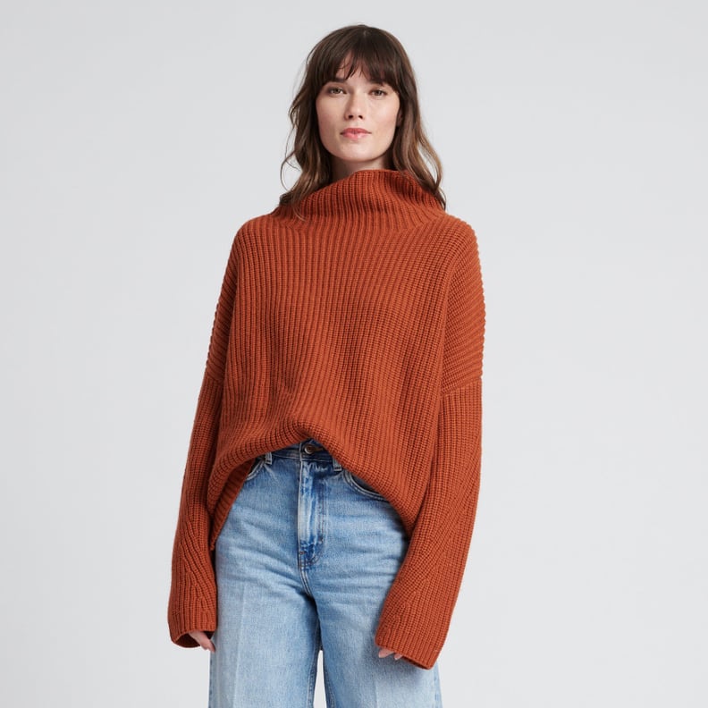 Naadam Wool Cashmere Oversized Ribbed Turtleneck Burnt Orange