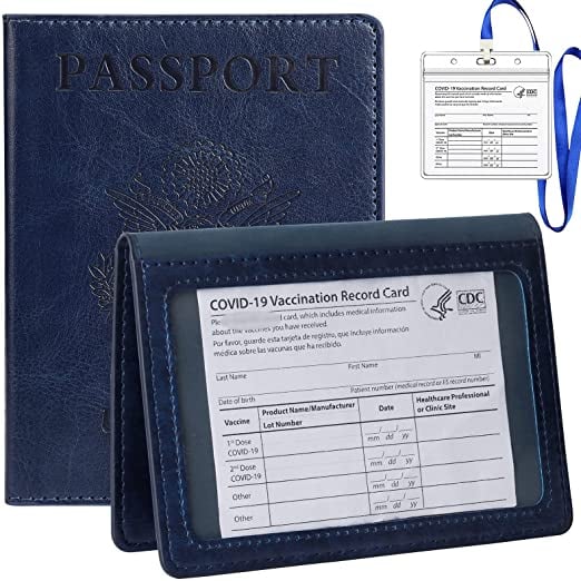 Tigari Passport Cover and Vaccine Card Holder Combo in Dark Blue
