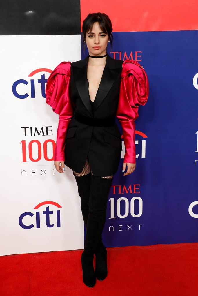 Camila Cabello's Romantic Rose Sleeve Suit Dress Photos