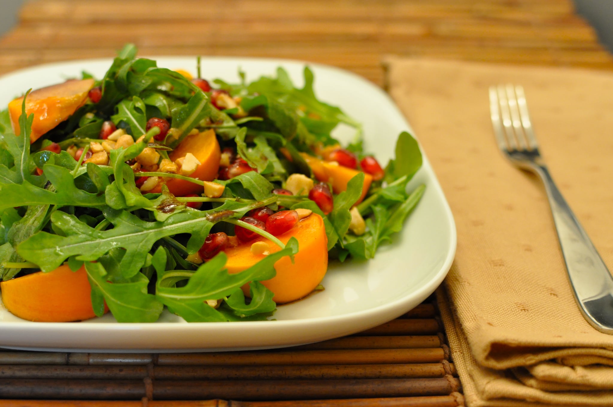 Fall Salad Recipe With Arugula Persimmons And Pomegranates