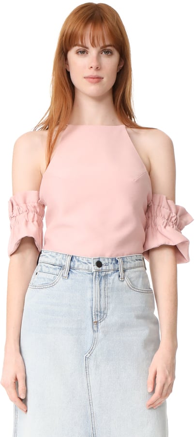 "I thought I'd be sick of off-the-shoulder tops by now, but I was sorely mistaken. This blush-hued C/Meo Collective Double Take Top ($145) will look great whether I pair it with jeans or a denim skirt." — NR