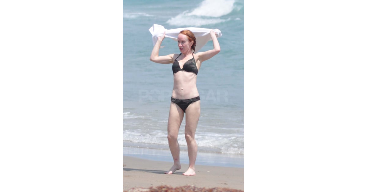 Kathy Griffin suited up in a camouflage bikini to take a dip in the ocean i...
