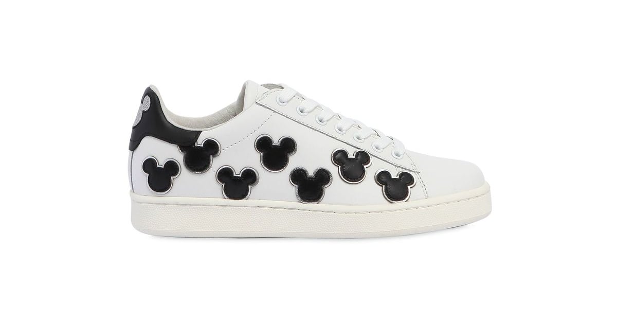 mickey embossed leather and canvas trainer