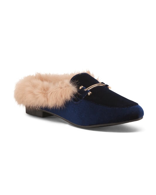 Velvet Faux Fur Mules