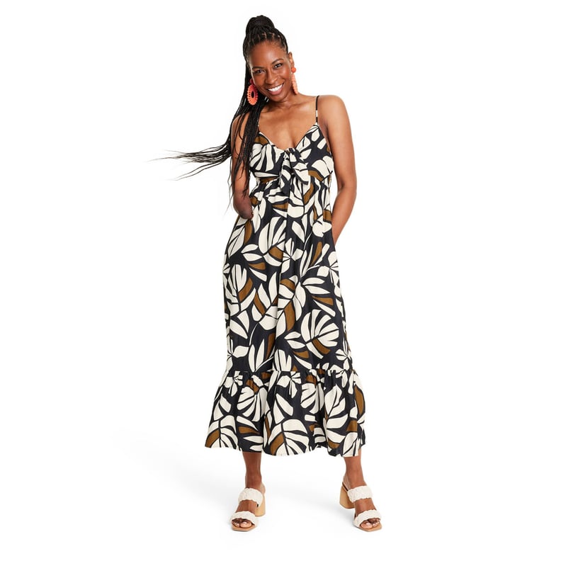 A Neutral Dress: Tabitha Brown For Target Neutral Botanical Print Sleeveless Tie-Front Midi Dress