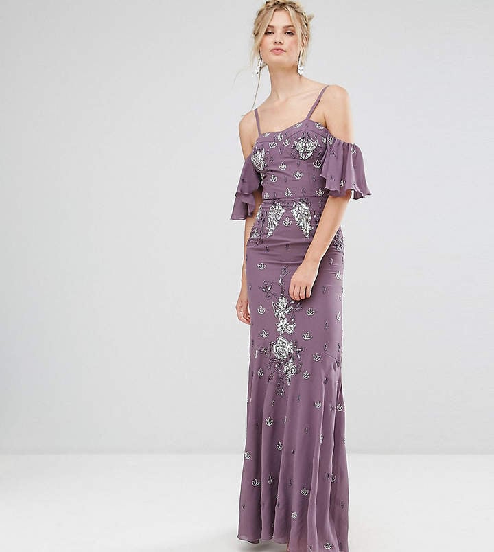 Maya Tall All Over Embellished Corset Top Maxi Dress With Cold Shoulder