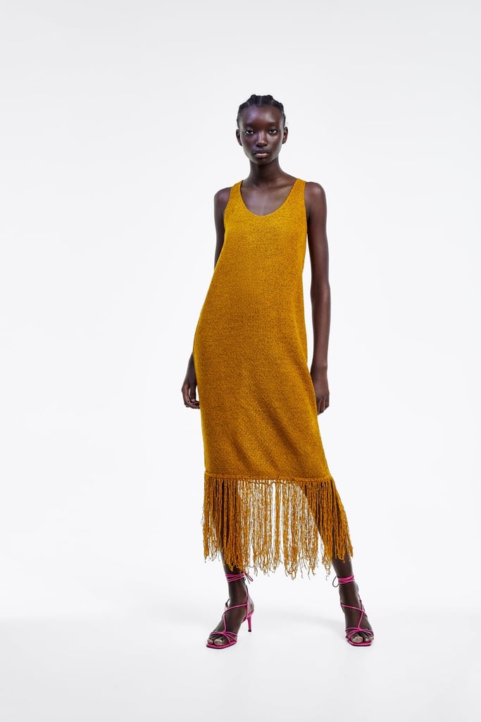 zara orange fringe dress