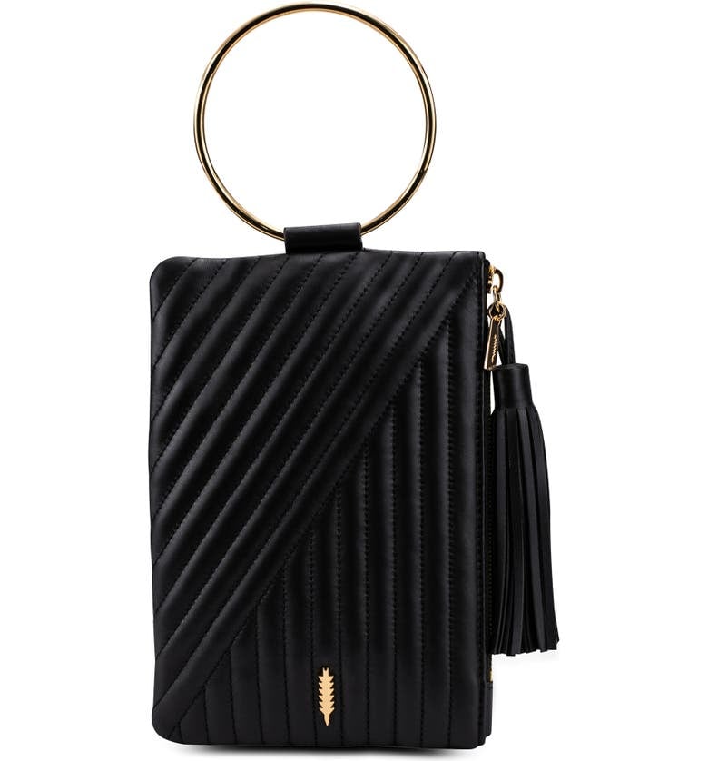 Thacker Nolita Quilted Leather Ring Handle Clutch in Black