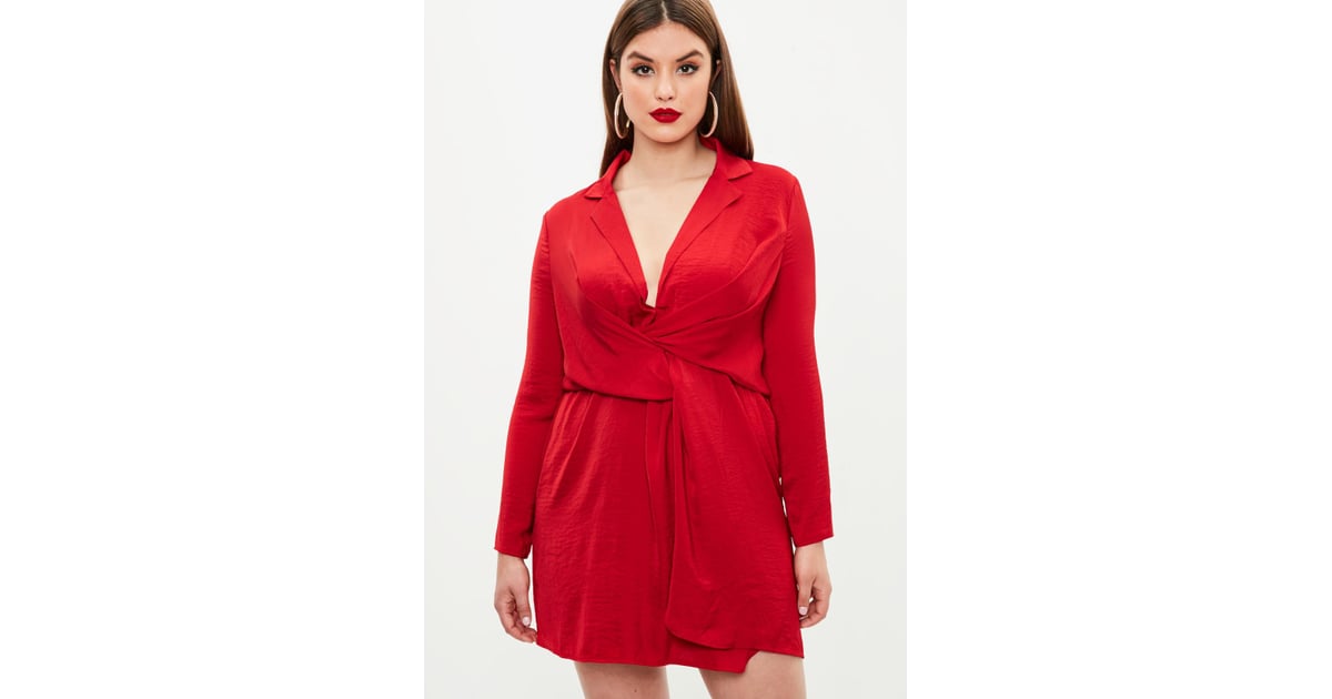 Missguided Curve Red Satin Wrap Dress ...