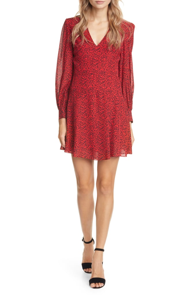Alice + Olivia Polly Red Leopard Print Long Sleeve Fit & Flare Dress