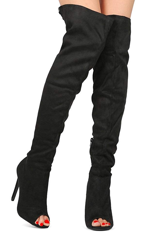 Black Thigh Soft As Suede Thigh High Boots Wide Fit Faux Suede