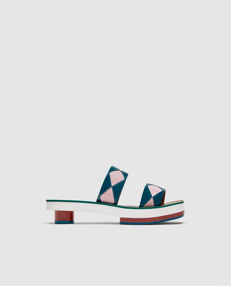 Zara Leather Slides With Geometric Detail