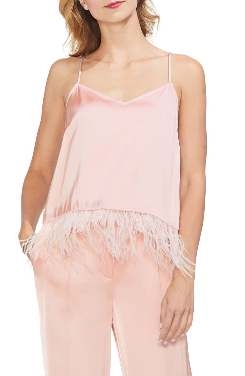 Vince Camuto Soft Satin Feather Detail Chiffon Camisole