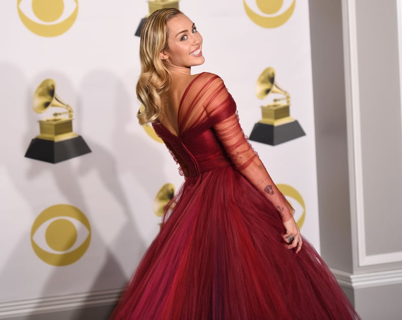 miley cyrus red dress grammys Miley Cyrus Wearing Red Gown at Grammys 2018