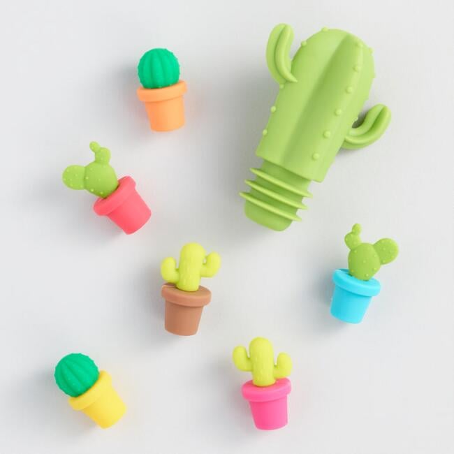 Cactus Wine Glass Markers and Stopper Set
