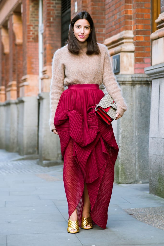 Give a dramatic skirt a modern-day twist with a casual top.