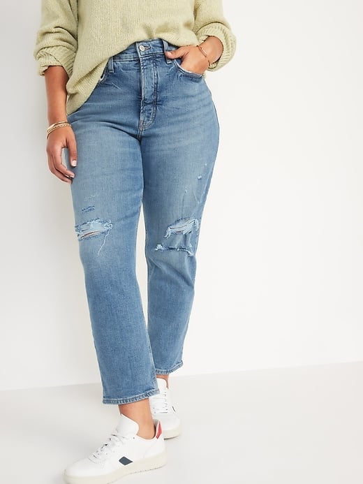Old Navy Extra High-Waisted Button-Fly Curvy Sky-Hi Straight Jeans